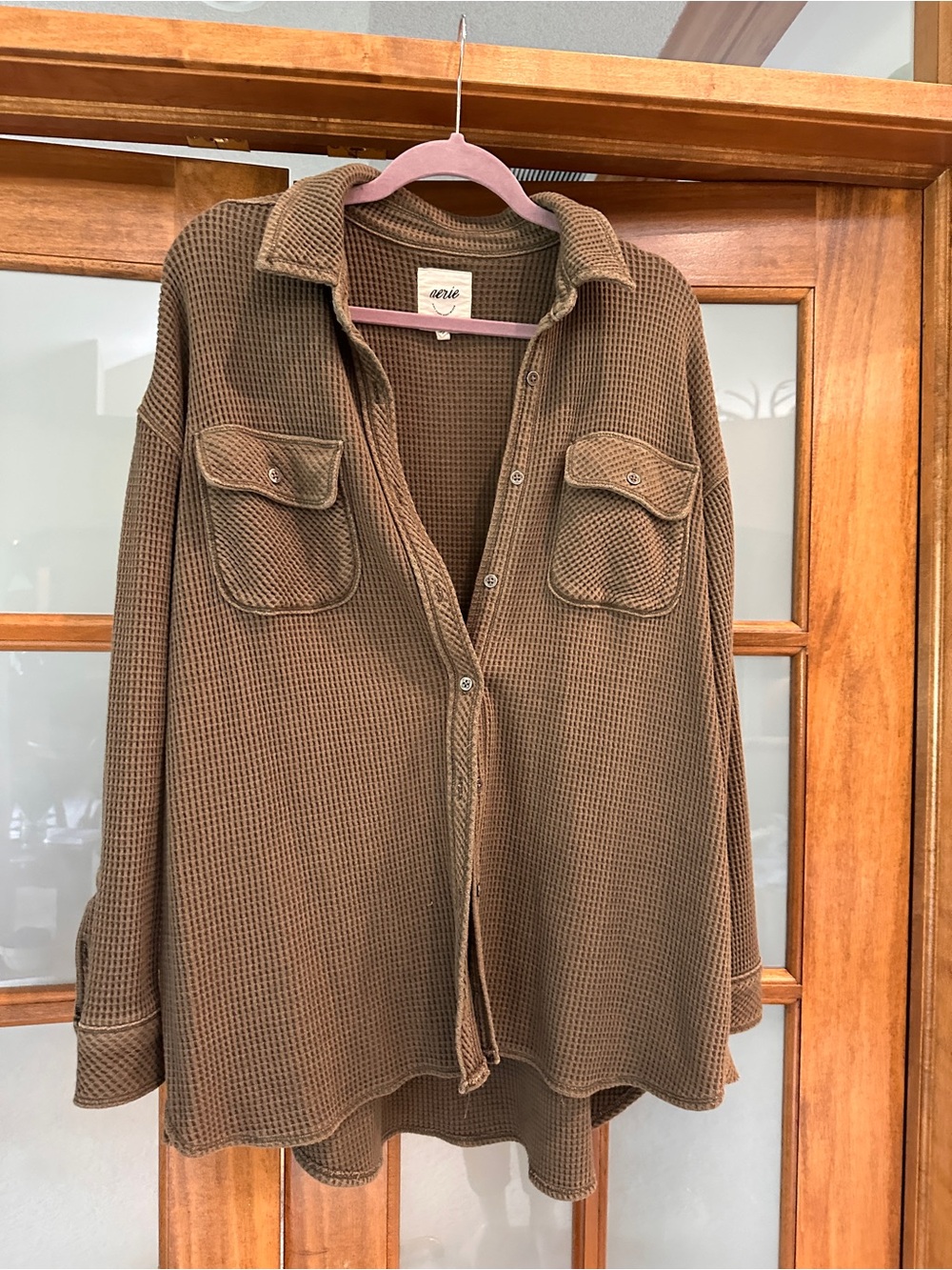Aerie Waffle Knit Button-d Shirt Jacket - Brown
